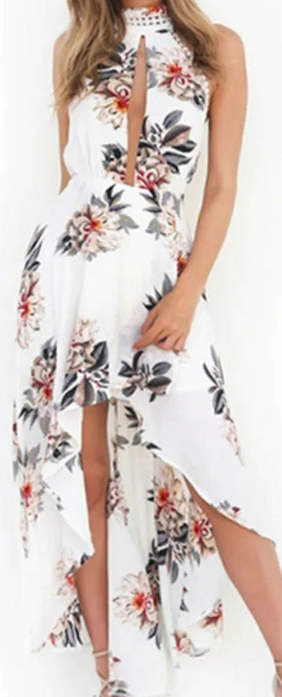 White High Low Dress with flower print Size Large